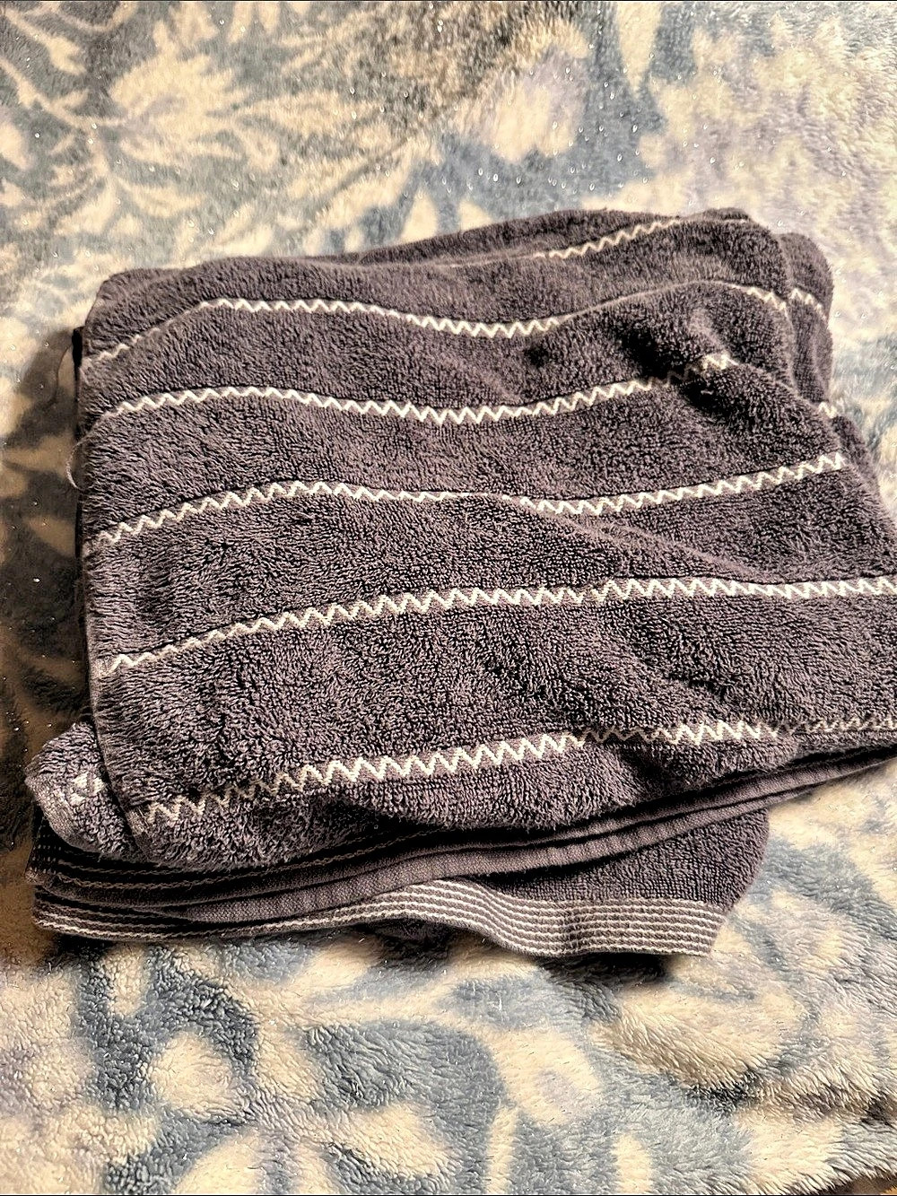Dark Gray & White Striped Towel